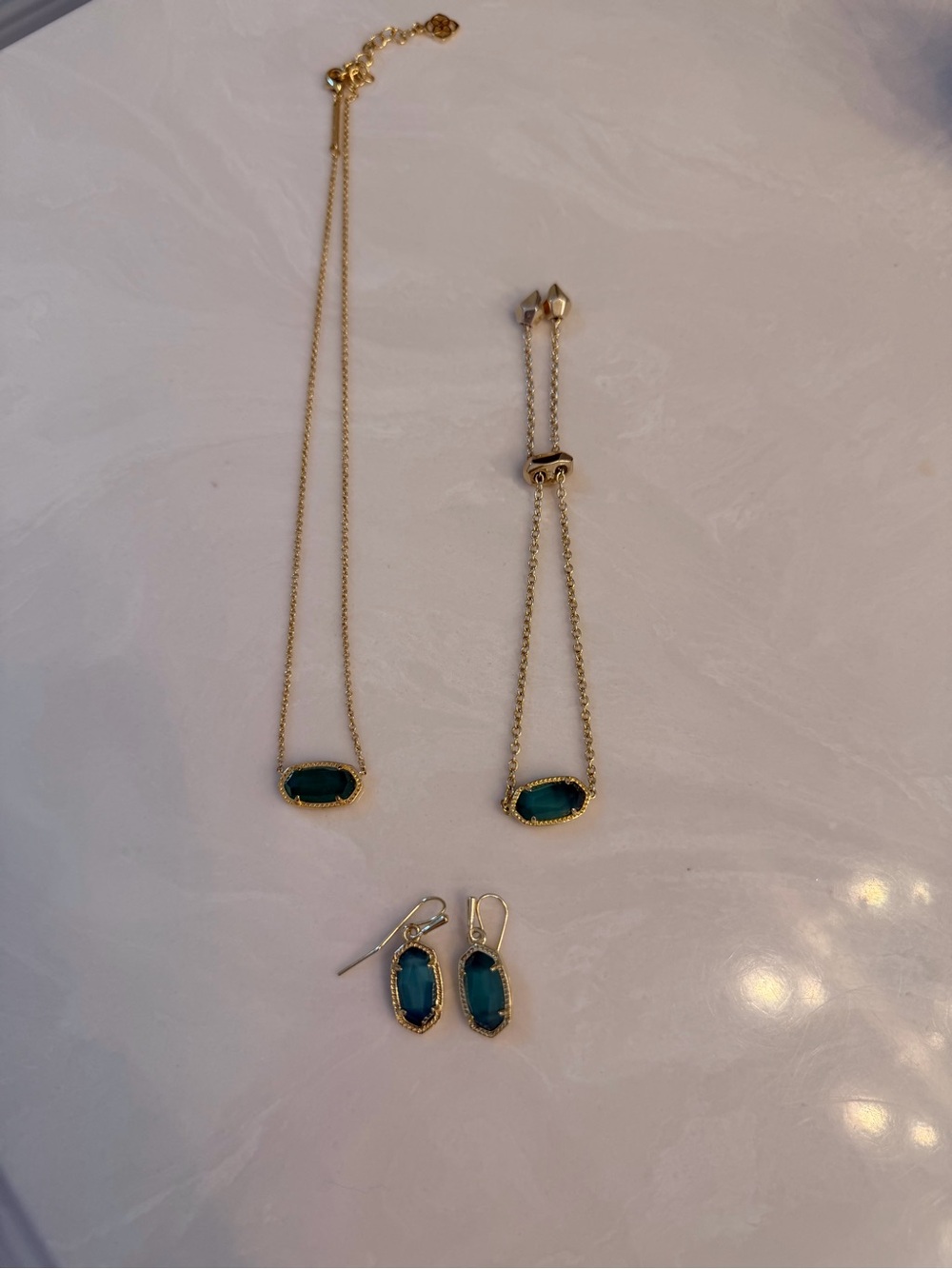 Kendra Scott Gold-Plated emerald green Stone Necklace, Bracelet & Earrings Set